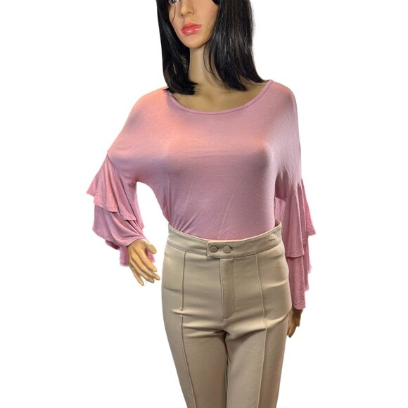 (5 for $25) Gaze Tiered Bell Sleeve Lightweight Top in Baby Pink Size XS NWT‎ - Picture 5 of 8